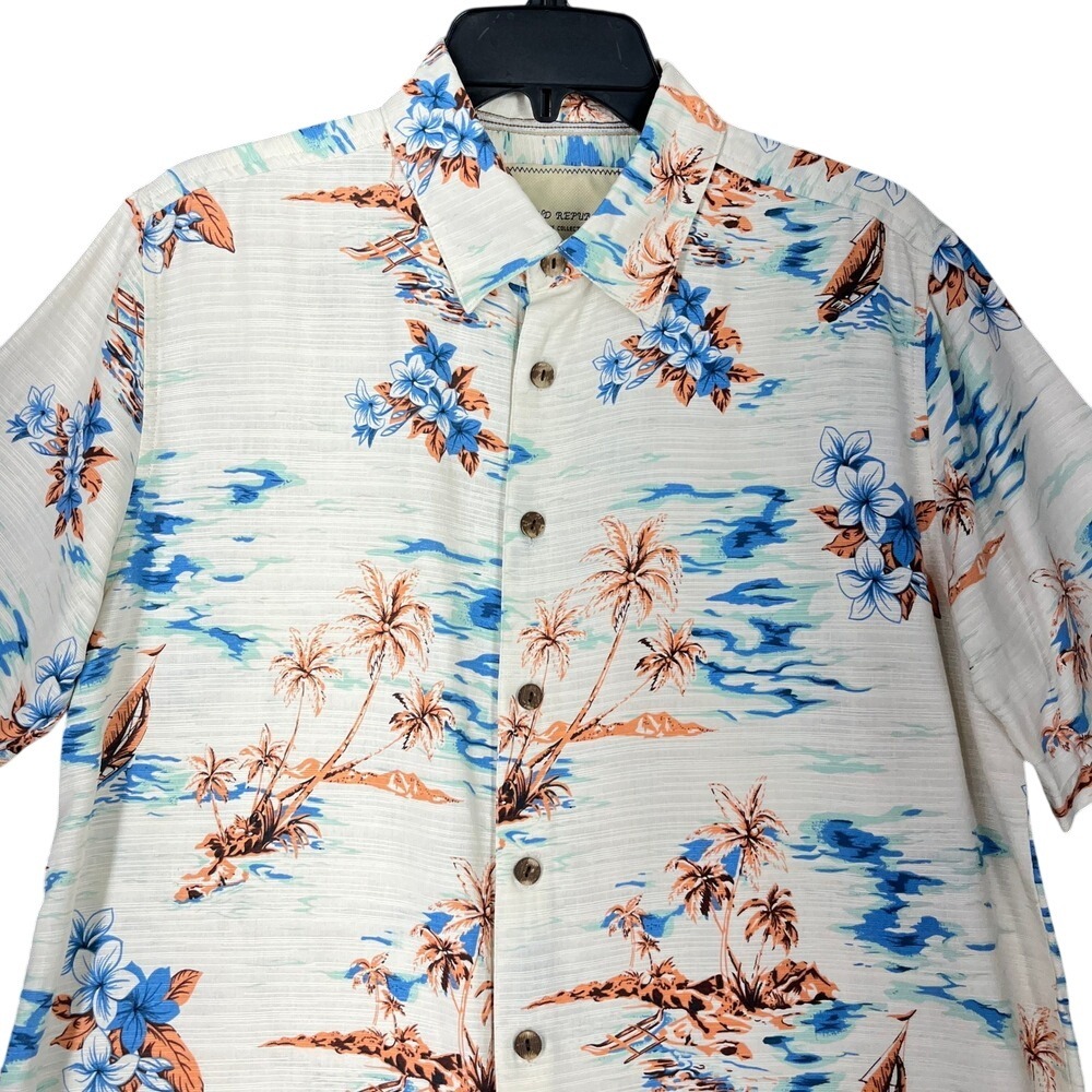 Island Republic Silk Hawaiian Shirt Mens M Aloha Tropical Resort Coastal Grandpa